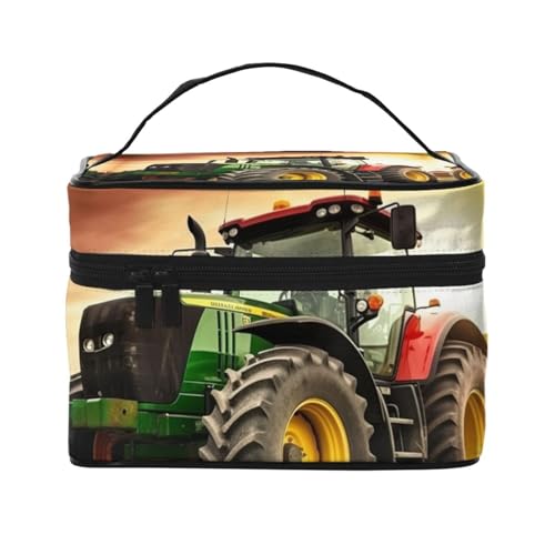 STVYUKL Make-up-Tasche mit Traktor-Motiv für Damen, wasserdicht, tragbar, Reise-Kosmetiktasche, große Kapazität, Kulturbeutel, Tragegriff oben, Reißverschluss, Make-up-Organizer von STVYUKL