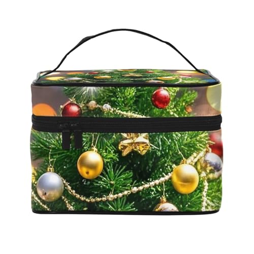 STVYUKL Make-up-Tasche mit Weihnachtsbaum und Glocken für Damen, wasserdicht, tragbar, Reise-Kosmetiktasche, großes Fassungsvermögen, Kulturbeutel, Tragegriff oben, Reißverschluss, Make-up-Organizer von STVYUKL
