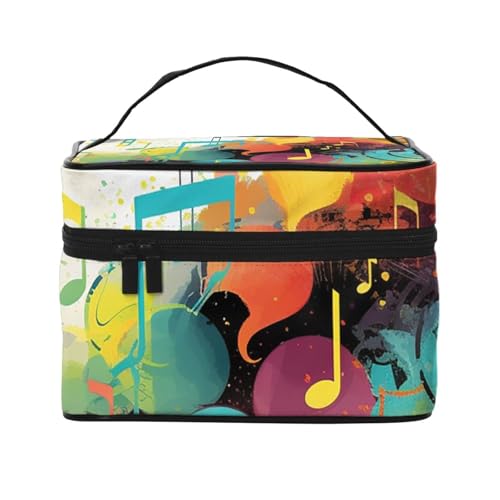 STVYUKL Make-up-Tasche mit abstraktem Musik-Thema, wasserdicht, tragbar, Reise-Kosmetiktasche, großes Fassungsvermögen, Kulturbeutel, Tragegriff oben, Reißverschluss, Make-up-Organizer von STVYUKL