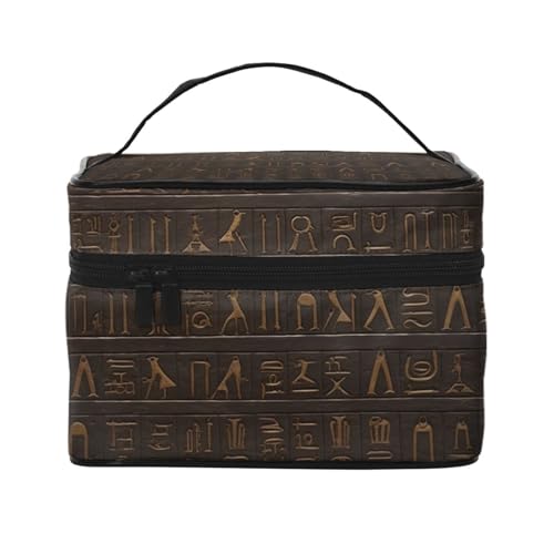 STVYUKL Make-up-Tasche mit antikem ägyptischem Hieroglyphe für Damen, wasserdicht, tragbar, Reise-Kosmetiktasche, großes Fassungsvermögen, Kulturbeutel mit Tragegriff oben, mit Reißverschluss von STVYUKL
