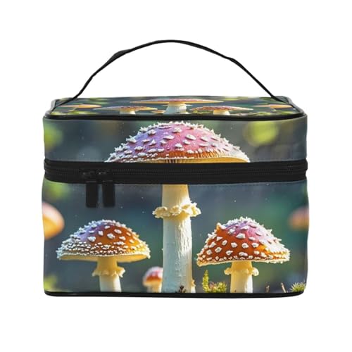 STVYUKL Make-up-Tasche mit buntem Pilzbild, wasserdicht, tragbar, Reise-Kosmetiktasche, großes Fassungsvermögen, Kulturbeutel, Tragegriff oben, Reißverschluss, Make-up-Organizer von STVYUKL