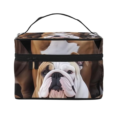 STVYUKL Make-up-Tasche mit englischen Bulldoggen, wasserdicht, tragbar, Reise-Kosmetiktasche, großes Fassungsvermögen, Kulturbeutel mit Tragegriff oben, Reißverschluss, Make-up-Organizer von STVYUKL