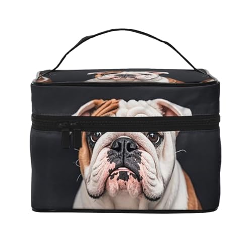 STVYUKL Make-up-Tasche mit englischen Bulldoggen, wasserdicht, tragbar, Reise-Kosmetiktasche, großes Fassungsvermögen, Kulturbeutel mit Tragegriff oben, Reißverschluss, Make-up-Organizer von STVYUKL