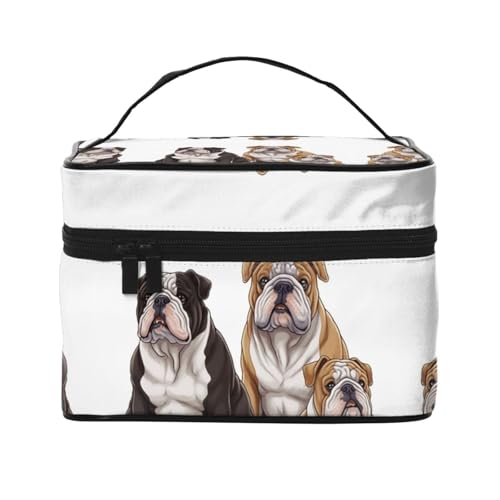 STVYUKL Make-up-Tasche mit englischen Bulldoggen, wasserdicht, tragbar, Reise-Kosmetiktasche, großes Fassungsvermögen, Kulturbeutel mit Tragegriff oben, Reißverschluss, Make-up-Organizer von STVYUKL