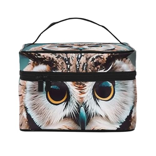 STVYUKL Make-up-Tasche mit niedlichem Eulenmotiv für Damen, wasserdicht, tragbar, Reise-Kosmetiktasche, großes Fassungsvermögen, Kulturbeutel mit Tragegriff oben, Reißverschluss von STVYUKL