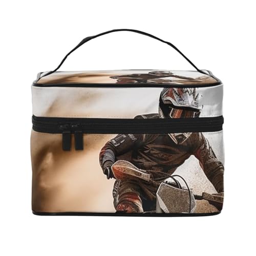 STVYUKL Motocross-Make-up-Tasche für Damen, wasserdicht, tragbar, Reise-Kosmetiktasche, große Kapazität, Kulturbeutel mit Tragegriff oben, Reißverschluss, Make-up-Organizer von STVYUKL