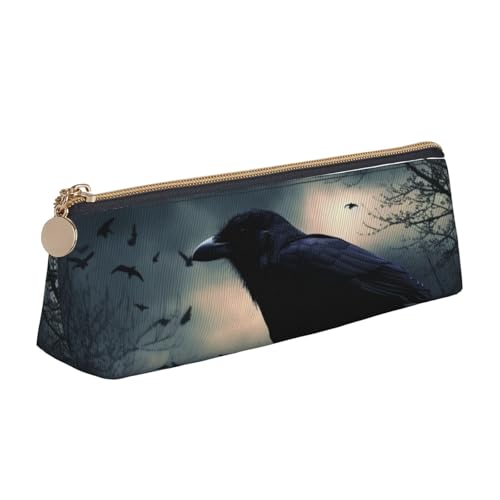 STVYUKL Night Crow Federmäppchen, stilvolles Federmäppchen, schlankes Federmäppchen mit Reißverschluss, Leder-Kosmetik-Make-up-Tasche für Arbeit und Büro von STVYUKL