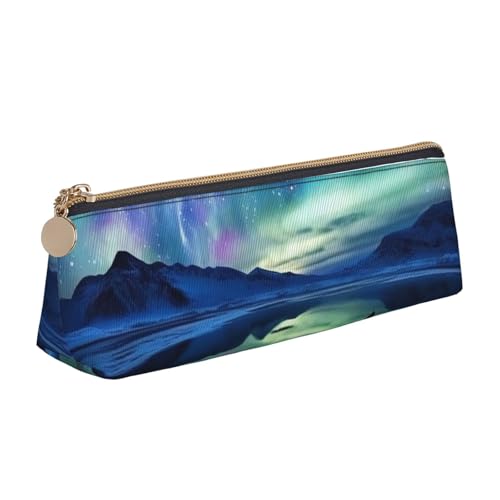 STVYUKL Northern Lights Federmäppchen, stilvolles Federmäppchen, schlankes Federmäppchen mit Reißverschluss, Kosmetiktasche aus Leder für Arbeit, Büro von STVYUKL