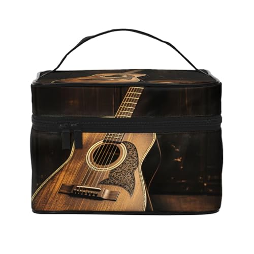 STVYUKL Old West Gitarren-Make-up-Tasche für Damen, wasserdicht, tragbar, Reise-Kosmetiktasche, großes Fassungsvermögen, Kulturbeutel mit Tragegriff oben, Reißverschluss von STVYUKL