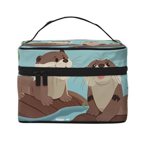 STVYUKL Otters Make-up-Tasche für Damen, wasserdicht, tragbar, Reise-Kosmetiktasche, großes Fassungsvermögen, Kulturbeutel, Tragegriff oben, Reißverschluss, Make-up-Organizer von STVYUKL