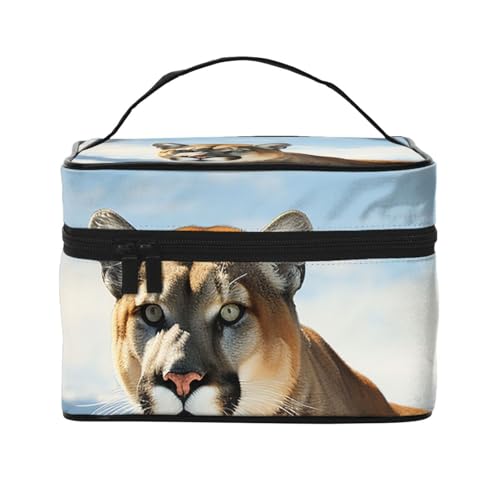 STVYUKL Panther Mountain Lion Make-up-Tasche für Damen, wasserdicht, tragbar, Reise-Kosmetiktasche, großes Fassungsvermögen, Kulturbeutel, Tragegriff oben, Reißverschluss, Make-up-Organizer von STVYUKL