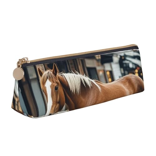 STVYUKL Pferdesattel mit Cowboyhut, Federmäppchen, stilvolles Federmäppchen, schlankes Federmäppchen mit Reißverschluss, Kosmetiktasche aus Leder für Arbeit, Büro, Pferd auf der Straße, Einheitsgröße von STVYUKL