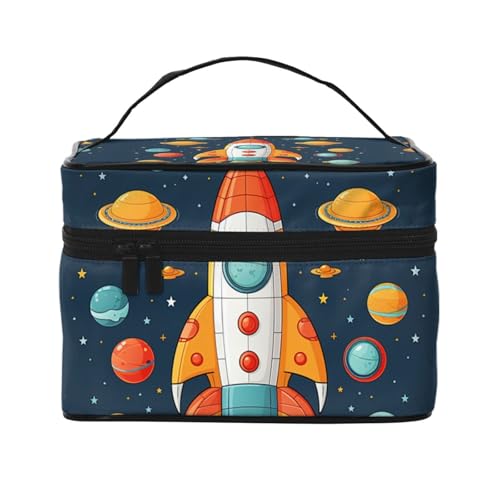 STVYUKL Rocket Clipart Make-up-Tasche für Damen, wasserdicht, tragbar, Reise-Kosmetiktasche, großes Fassungsvermögen, Kulturbeutel mit Tragegriff oben, Reißverschluss, Make-up-Organizer von STVYUKL
