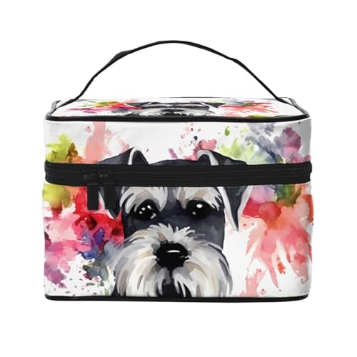 STVYUKL Schnauzer Make-up-Tasche für Damen, wasserdicht, tragbar, Reise-Kosmetiktasche, großes Fassungsvermögen, Kulturbeutel mit Tragegriff oben, Reißverschluss von STVYUKL