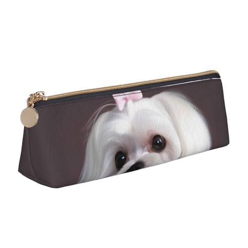 STVYUKL Schönes Federmäppchen mit Malteserhund, stilvolles Federmäppchen mit Reißverschluss, Kosmetiktasche aus Leder für Arbeit, Büro von STVYUKL