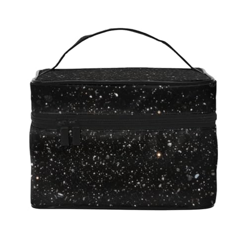 STVYUKL Schwarze Glitzer-Make-up-Tasche für Damen, wasserdicht, tragbar, Reise-Kosmetiktasche, großes Fassungsvermögen, Kulturbeutel mit Tragegriff oben, Reißverschluss von STVYUKL