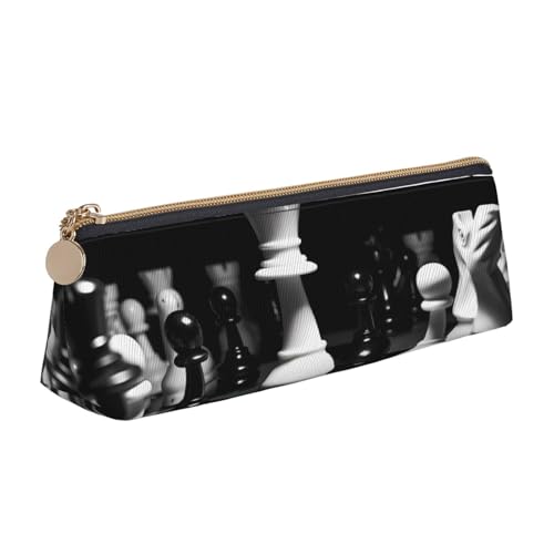 STVYUKL Schwarzes und weißes Schach-Federmäppchen, stilvolles Federmäppchen mit Reißverschluss, Leder-Kosmetik-/Make-up-Tasche für Arbeit, Büro von STVYUKL