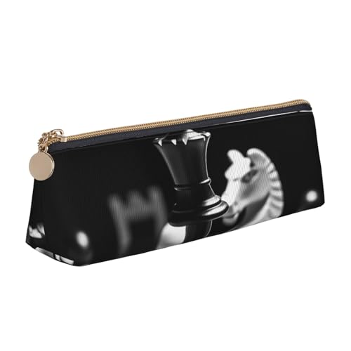 STVYUKL Schwarzes und weißes Schach-Federmäppchen, stilvolles Federmäppchen mit Reißverschluss, Leder-Kosmetik-/Make-up-Tasche für Arbeit, Büro von STVYUKL