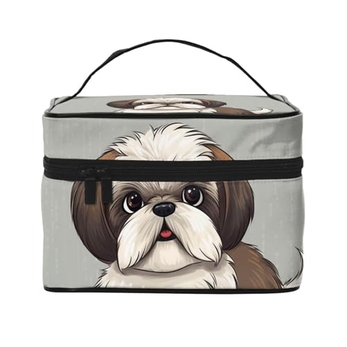 STVYUKL Shih Tzu Hunde-Make-up-Tasche für Damen, wasserdicht, tragbar, Reise-Kosmetiktasche, großes Fassungsvermögen, Kulturbeutel mit Tragegriff oben, Reißverschluss, Make-up-Organizer von STVYUKL