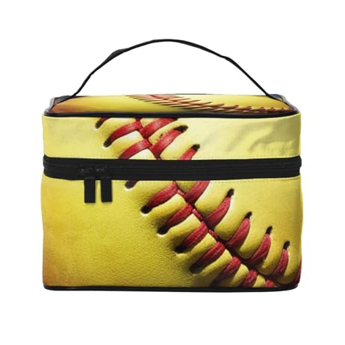 STVYUKL Softball-Make-up-Tasche für Damen, wasserdicht, tragbar, Reise-Kosmetiktasche, großes Fassungsvermögen, Kulturbeutel mit Tragegriff oben, Reißverschluss von STVYUKL
