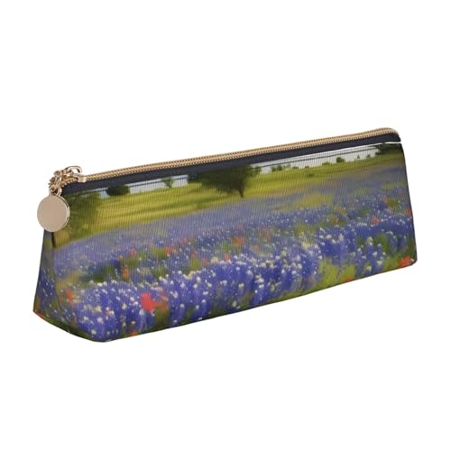 STVYUKL Texas Bluebonnets Federmäppchen, stilvolles Federmäppchen, schlankes Federmäppchen mit Reißverschluss, Kosmetiktasche aus Leder für Arbeit, Büro von STVYUKL