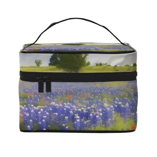 STVYUKL Texas Bluebonnets Make-up-Tasche für Damen, wasserdicht, tragbar, Reise-Kosmetiktasche, großes Fassungsvermögen, Kulturbeutel mit Tragegriff oben, Reißverschluss, Make-up-Organizer von STVYUKL