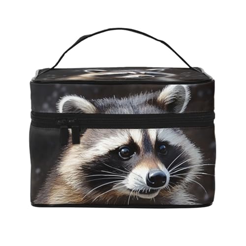 STVYUKL Waschbär-Make-up-Tasche für Damen, wasserdicht, tragbar, Reise-Kosmetiktasche, großes Fassungsvermögen, Kulturbeutel mit Tragegriff oben, mit Reißverschluss von STVYUKL