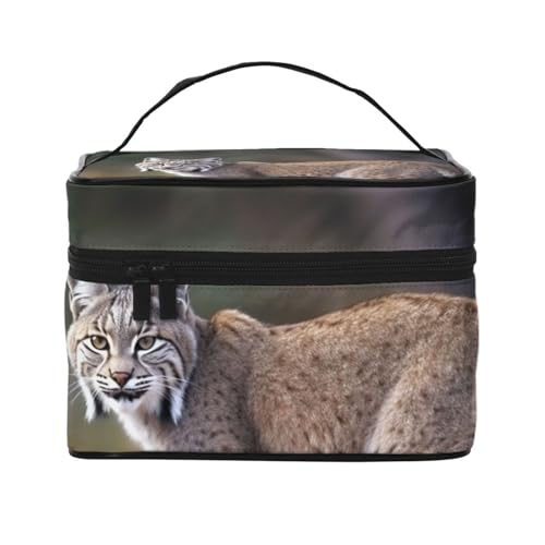 STVYUKL Wild Bobcat Make-up-Tasche für Damen, wasserdicht, tragbar, Reise-Kosmetiktasche, großes Fassungsvermögen, Kulturbeutel, Tragegriff oben, Reißverschluss, Make-up-Organizer von STVYUKL