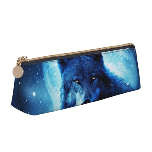 STVYUKL Wolfs Federmäppchen, stilvolles Federmäppchen, schlankes Federmäppchen mit Reißverschluss, Kosmetiktasche aus Leder für Arbeit, Büro von STVYUKL