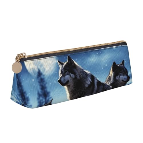 STVYUKL Wolfs Federmäppchen, stilvolles Federmäppchen, schlankes Federmäppchen mit Reißverschluss, Kosmetiktasche aus Leder für Arbeit, Büro von STVYUKL