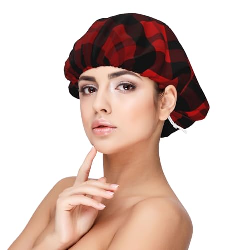 Seidenhaube aus Satin, kariert, Rot und Schwarz, Haarhaube zum Schlafen, weiche doppellagige Seiden-Schlafkappe, Haarwickel für Frauen, natürliches Haar, lockiges Haar, geflochtenes Haar, langes Haar Seidenhaube aus Satin, kariert, Rot und Schwarz, Haarhaube zum Schlafen, weiche doppellagige Seiden-Schlafkappe, Haarwickel für Frauen, natürliches Haar, lockiges Haar, geflochtenes Haar, langes Haar von STVYUKL