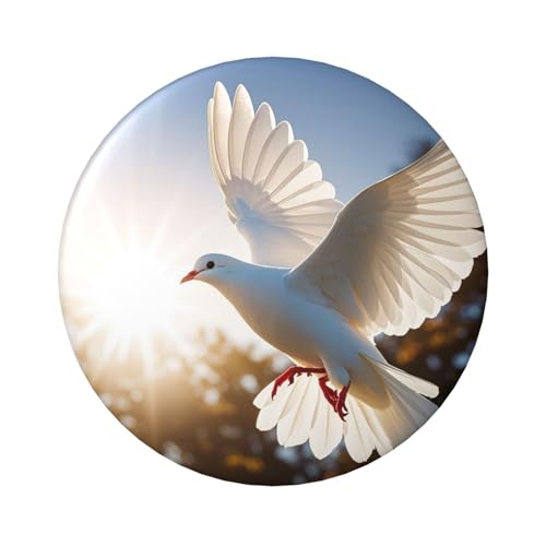 Weiße Taube fliegt in der Sonne, 1 Stück, 6,1 cm runde Knopfabzeichen, Metall, personalisiertes Bild, Foto, Anstecknadel-Set für Bastelbedarf, Weihnachten, DIY-Projekte von STVYUKL