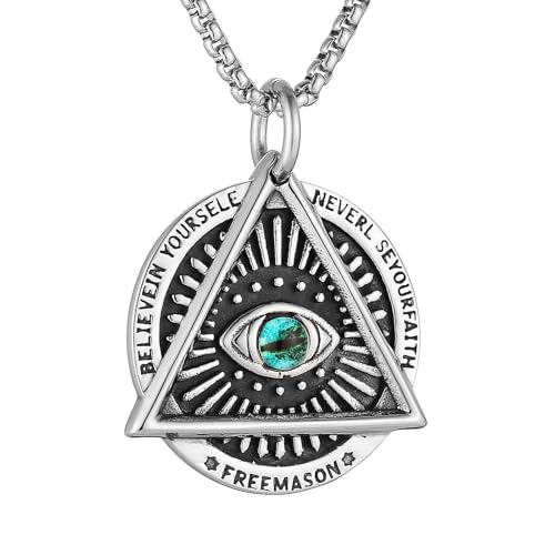 STWTR Full Sight Eye Retro Herren Anhänger Personalisierte Hip Hop Edelstahl Halskette God's Eye Round Pendant von STWTR