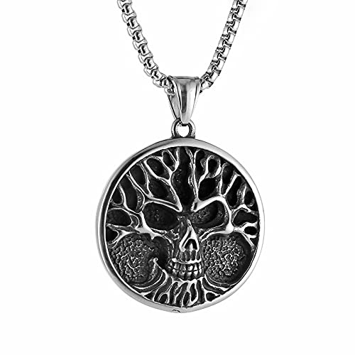 STWTR Nordic Viking Rune Amulett Anhänger Halskette Baum des Lebens Rune Anhänger Halskette Schädel Rune Anhänger Silber, Edelstahl, nicht bekannt von STWTR