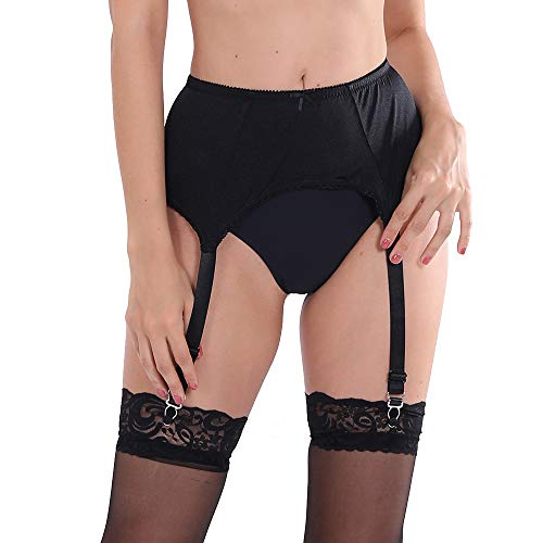 STYGIFT Glatter Strumpfgürtel im Retro-Stil, weiche Haptik, 4 Riemen, schwarzer Strapsgürtel, Metall-Clips, Schwarz, XX-Large von STYGIFT