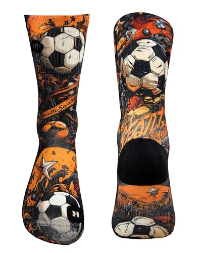 Straßenfußball Style Socken Design Zwei Handmade Digitales Druck für Basketball Volleyball Tennis Fitness Handball Golf Radfahren Laufen Atmungsaktiv Coolmax Socken (DE/NL/SE/PL, Numerisch, 35, 38) von STYLE FOREVER