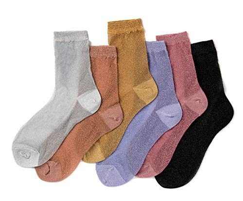 Damen Glänzende Perlensocken Bunte Glitzer Crew Socken, 6 Paar durchsichtiger Glitzer, Einheitsgröße von STYLEGAGA