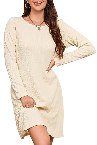 STYLEWORD Strickkleid Damen Kleid Langarm Herbstkleid Pulloverkleid Elegant Herbst Winterkleid Tunika Umstandskleid(Aprikose,XL) von STYLEWORD