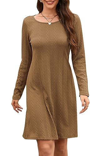 STYLEWORD Strickkleid Damen Kleid Langarm Herbstkleid Pulloverkleid Elegant Herbst Winterkleid Tunika Umstandskleid(Braun,Mittel) von STYLEWORD