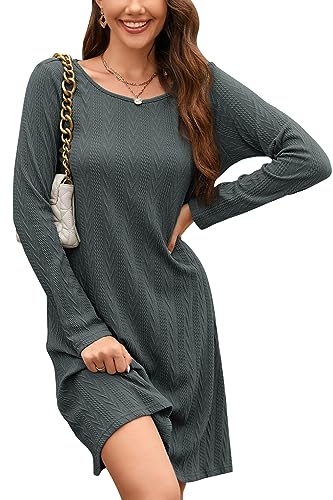 STYLEWORD Strickkleid Damen Kleid Langarm Herbstkleid Pulloverkleid Elegant Herbst Winterkleid Tunika Umstandskleid(Dunkelgrau,S) von STYLEWORD