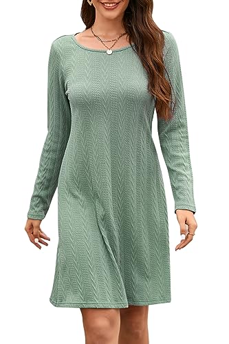 STYLEWORD Strickkleid Damen Kleid Langarm Herbstkleid Pulloverkleid Elegant Herbst Winterkleid Tunika Umstandskleid(Hellgrün,M) von STYLEWORD
