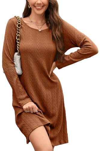 STYLEWORD Strickkleid Damen Kleid Langarm Herbstkleid Pulloverkleid Elegant Herbst Winterkleid Tunika Umstandskleid(Caramel,Groß) von STYLEWORD