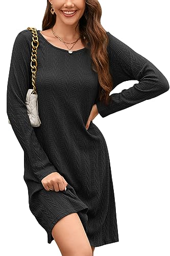 STYLEWORD Strickkleid Damen Schwarzes Kleid Langarm Herbstkleid Pulloverkleid Elegant Herbst Winterkleid Tunika Umstandskleid(Schwarz,M) von STYLEWORD