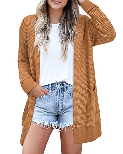 STYLEWORD 2025 Strickjacke Damen Langarm Sommer Leichtes Cardigan Open Front Strickpullover mit Taschen von STYLEWORD