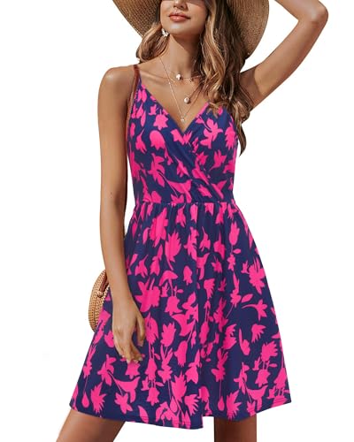 STYLEWORD Damen Ärmellos Blumen Sommerkleid Swing Kleid Verstellbaren Spagettiträgern Trägerkleid Strandkleid mit Taschen von STYLEWORD