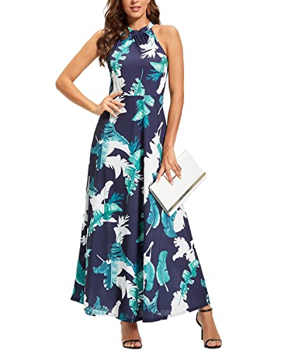 STYLEWORD Sommmerkleid Damen Lang Elegant Kleid Ärmellos Maxikleid Sommer für Hochzeit(Floral01,XXL) von STYLEWORD