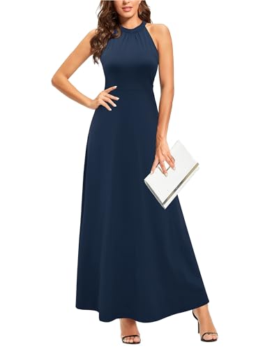 STYLEWORD Sommmerkleid Damen Lang Elegant Kleid Ärmellos Maxikleid Sommer für Hochzeit(Marine,L) von STYLEWORD