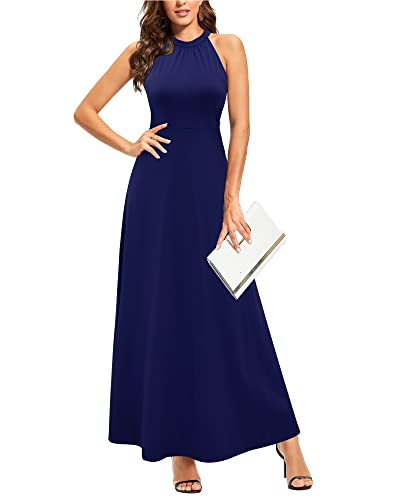 STYLEWORD Sommmerkleid Damen Lang Elegant Kleid Ärmellos Maxikleid Sommer für Hochzeit(Marine,M) von STYLEWORD