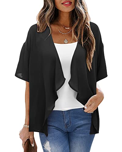 STYLEWORD Damen Bolero Chiffon Sommer Strickjacke Leicht Kurzarm Cover Up Open Front Cardigan Schwarz von STYLEWORD