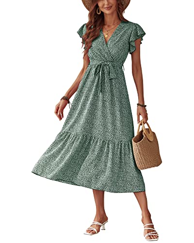 STYLEWORD Damen Chiffon Sommerkleid Lange Midi Kleid Elegant Blumen Maxikleid V-Ausschnitt mit Gürtel(Floral06,S) von STYLEWORD